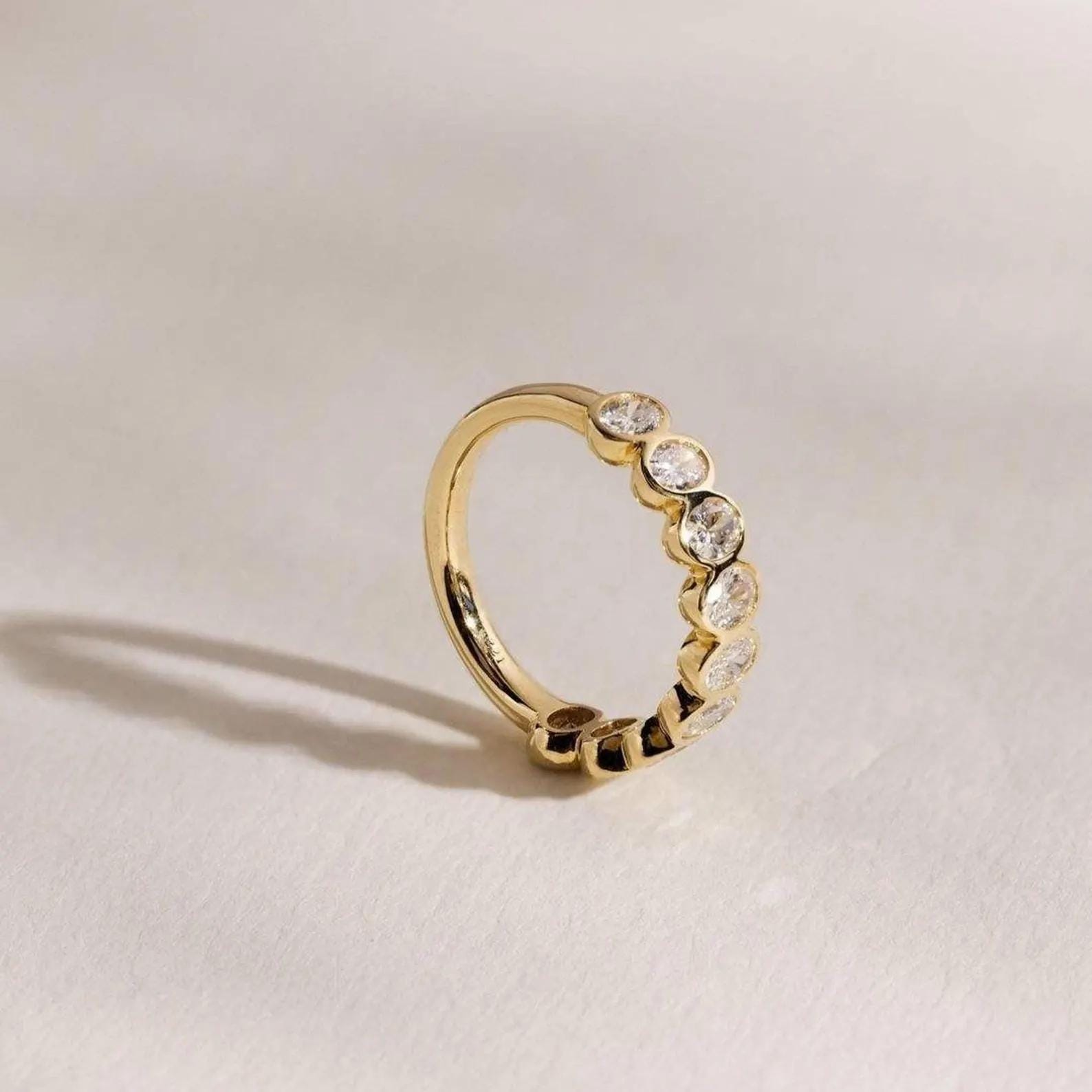 1.35CTW Oval Lab Grown Diamond Wedding Band | 9 Stone Bezel Set Gold Anniversary Ring