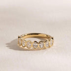 1.35CTW Oval Lab Grown Diamond Wedding Band | 9 Stone Bezel Set Gold Anniversary Ring