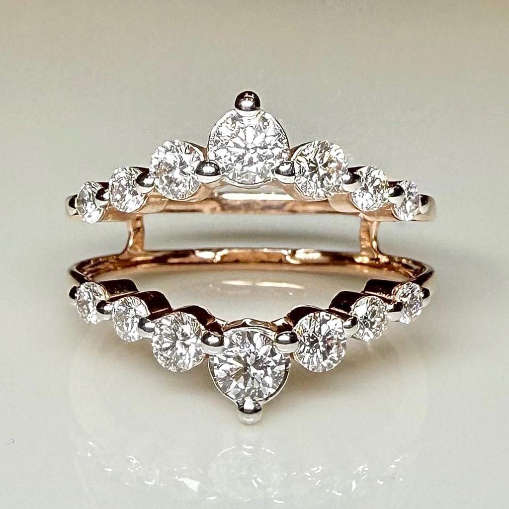 14K Solid Gold Double Wedding Band Enhancer Ring | Lab Grown Diamonds, V Style Guard