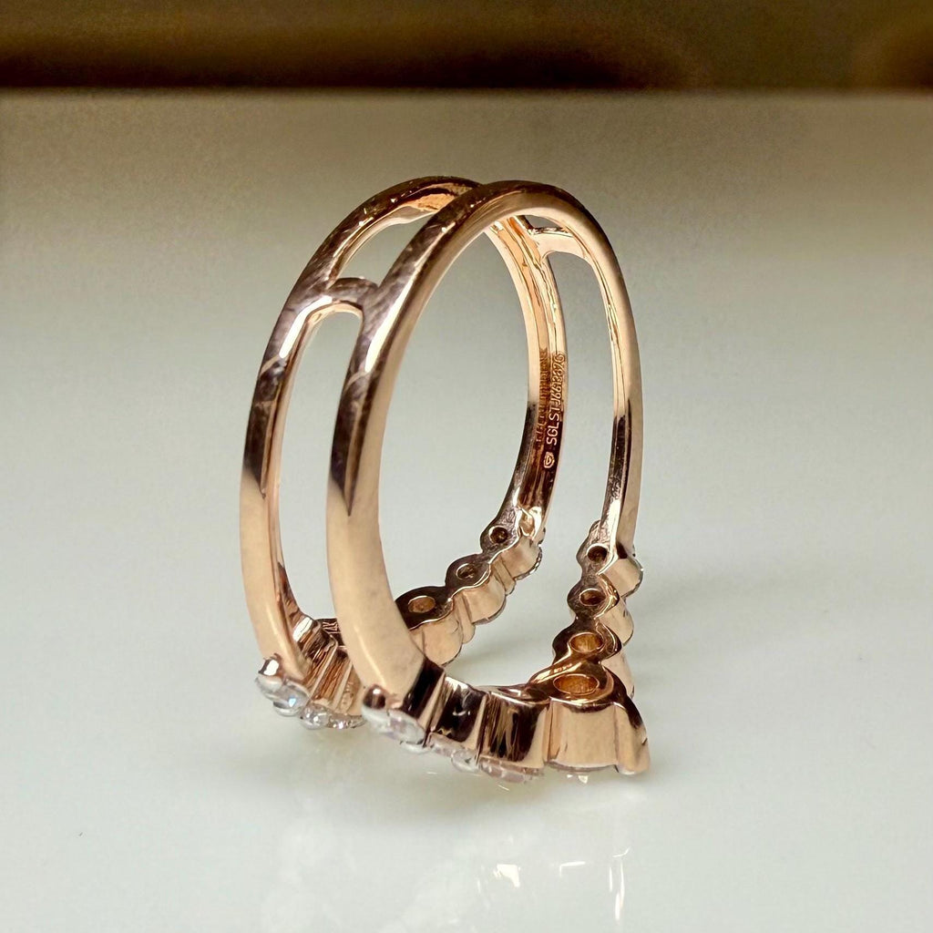 14K Solid Gold Double Wedding Band Enhancer Ring | Lab Grown Diamonds, V Style Guard