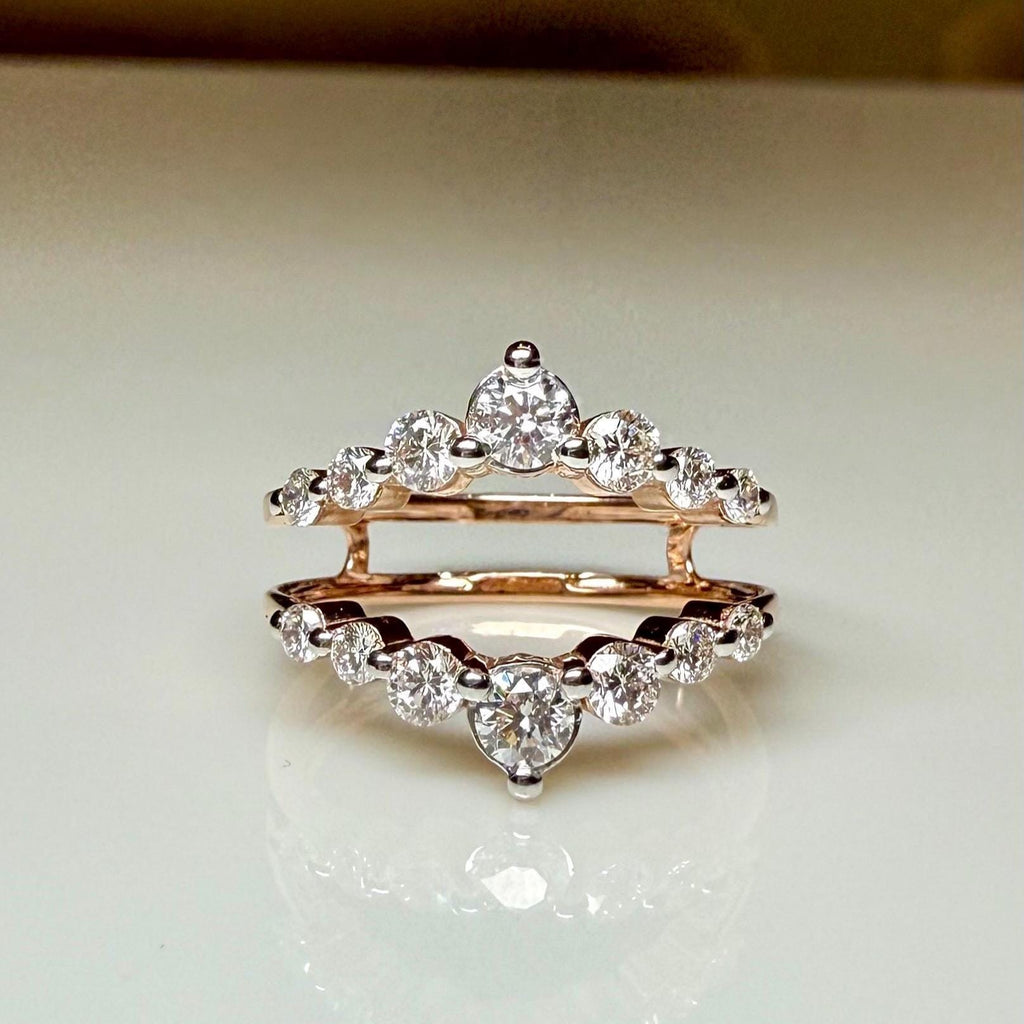 14K Solid Gold Double Wedding Band Enhancer Ring | Lab Grown Diamonds, V Style Guard