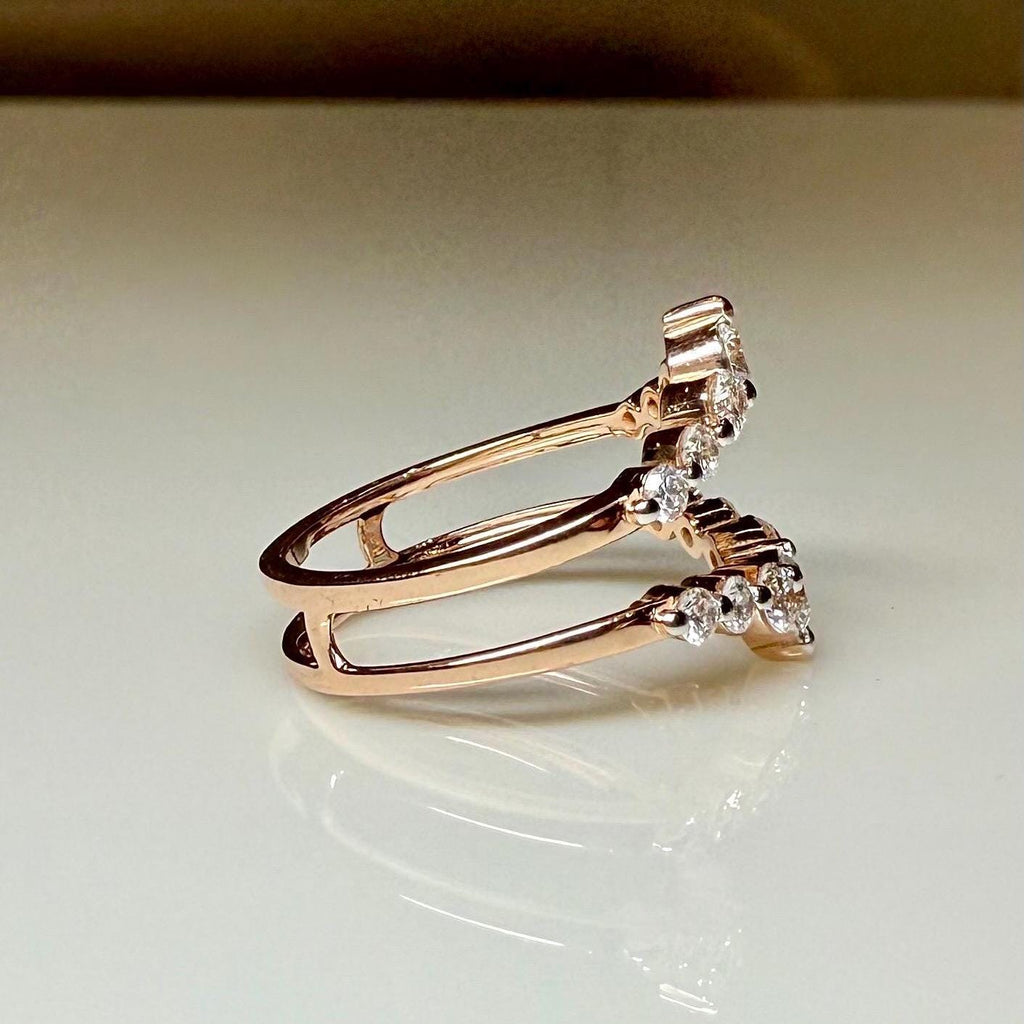 14K Solid Gold Double Wedding Band Enhancer Ring | Lab Grown Diamonds, V Style Guard