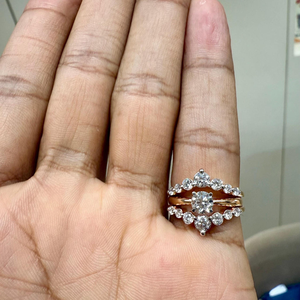 14K Solid Gold Double Wedding Band Enhancer Ring | Lab Grown Diamonds, V Style Guard