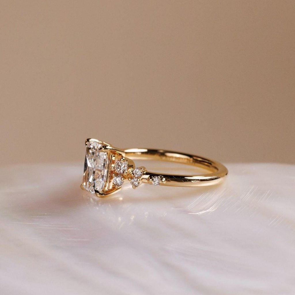 3CT Elongated Cushion Lab Diamond Ring | IGI Certified 14K Gold Floral Accent