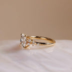 3CT Elongated Cushion Lab Diamond Ring | IGI Certified 14K Gold Floral Accent
