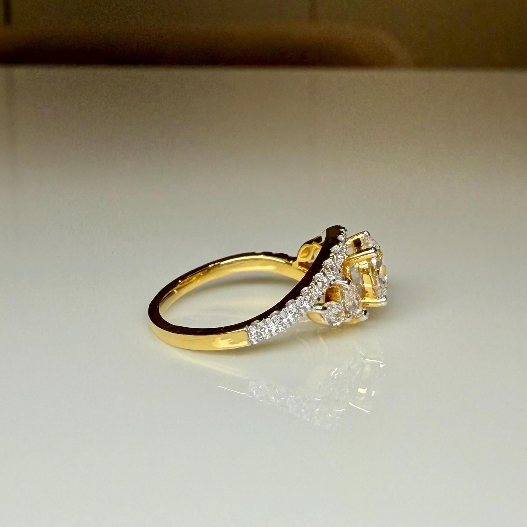 1.60CTW Lab Grown Diamond Engagement Ring | Round Center, Marquise Side Stones | 14K Gold