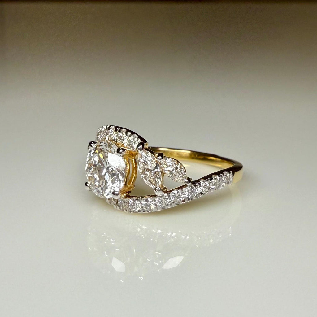1.60CTW Lab Grown Diamond Engagement Ring | Round Center, Marquise Side Stones | 14K Gold