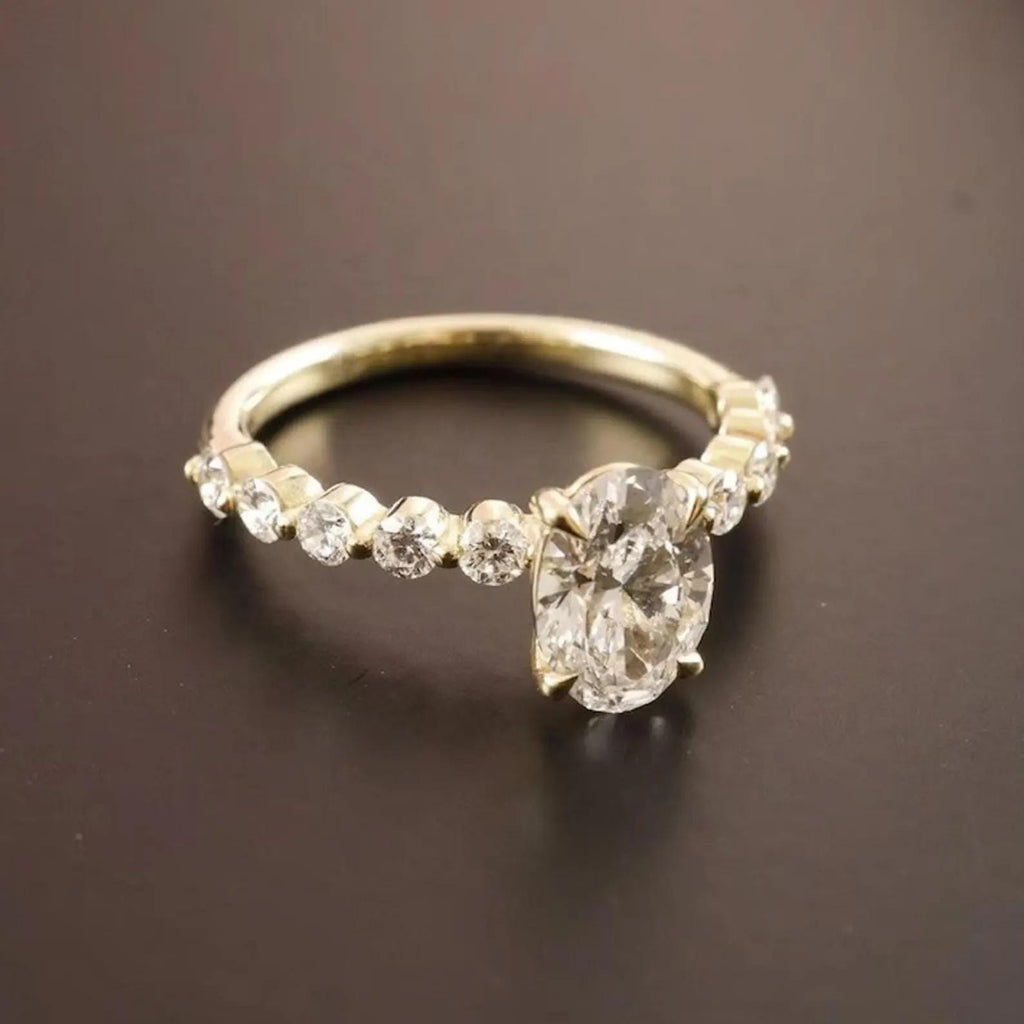 1.50CTW Oval Lab Grown Diamond Engagement Ring | IGI Certified Center | 14K Gold Beaded Band