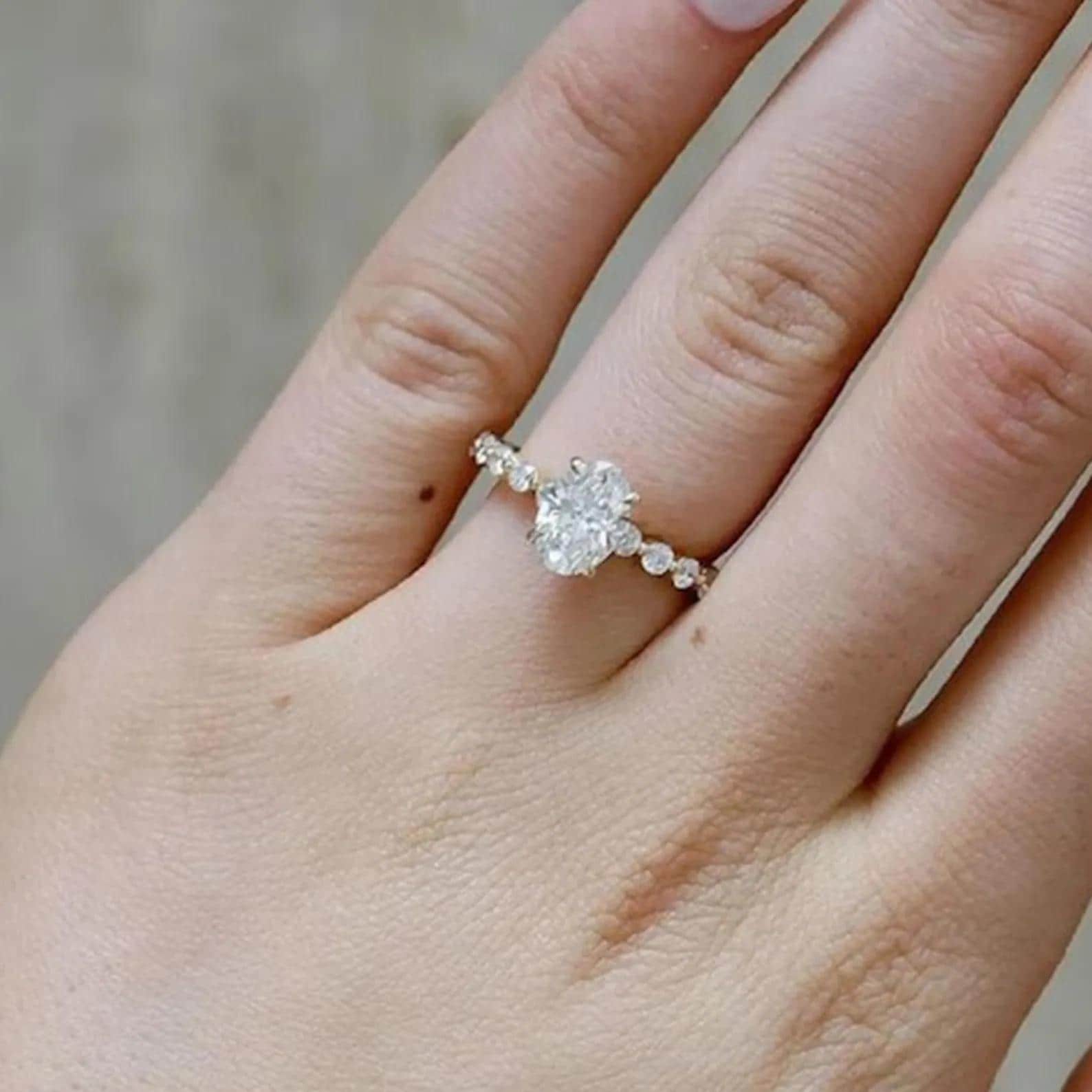 1.50CTW Oval Lab Grown Diamond Engagement Ring | IGI Certified Center | 14K Gold Beaded Band