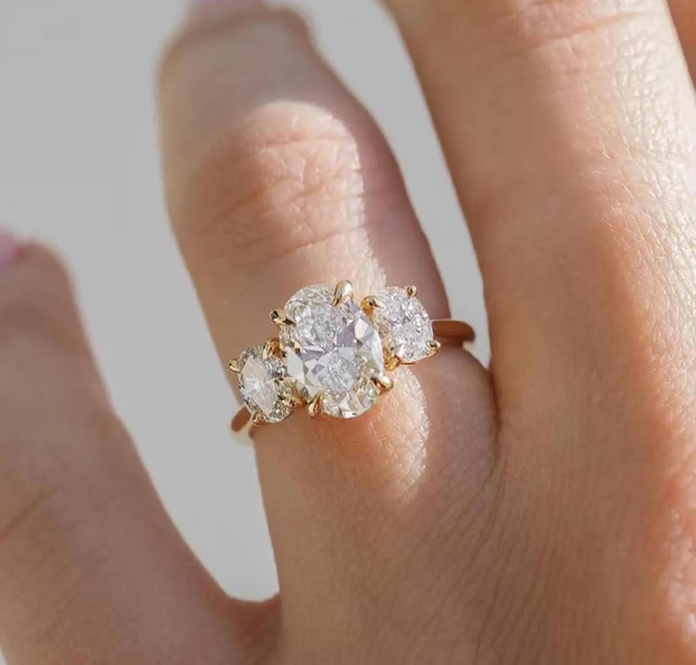 3CTW Three Stone Lab Grown Diamond Engagement Ring | 14K Solid Gold | IGI Certified