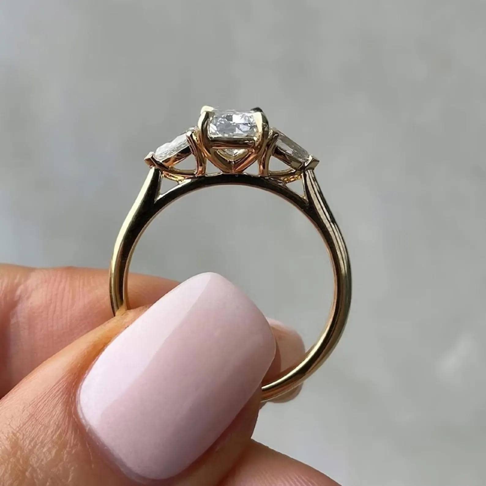 Elongated Cushion Lab Diamond Engagement Ring | Three Stone 14K Gold (2.50 CTW)