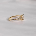 Oval Lab Grown Diamond Engagement Ring | Floral Side Stones | 14K Gold | IGI Certified