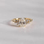 Oval Lab Grown Diamond Engagement Ring | Floral Side Stones | 14K Gold | IGI Certified