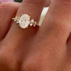 Oval Lab Grown Diamond Engagement Ring | Floral Side Stones | 14K Gold | IGI Certified