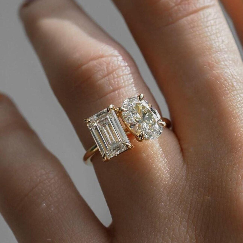4CTW Oval Emerald Lab Grown Diamond Ring | 14K Solid Gold, IGI Certified