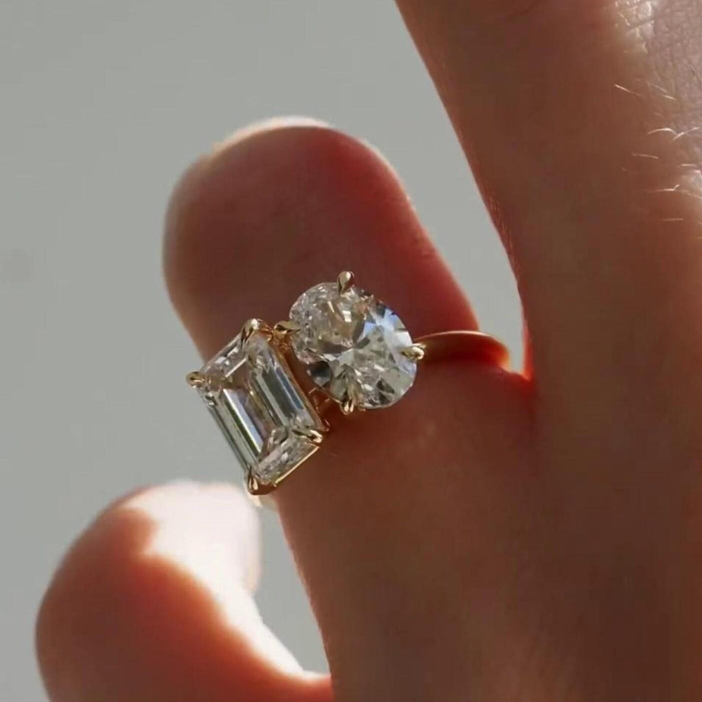 4CTW Oval Emerald Lab Grown Diamond Ring | 14K Solid Gold, IGI Certified