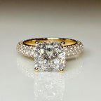 2.50CT Cushion Lab Grown Diamond Engagement Ring, 3.80CTW Pavé Band, 14K Gold (IGI Certified)