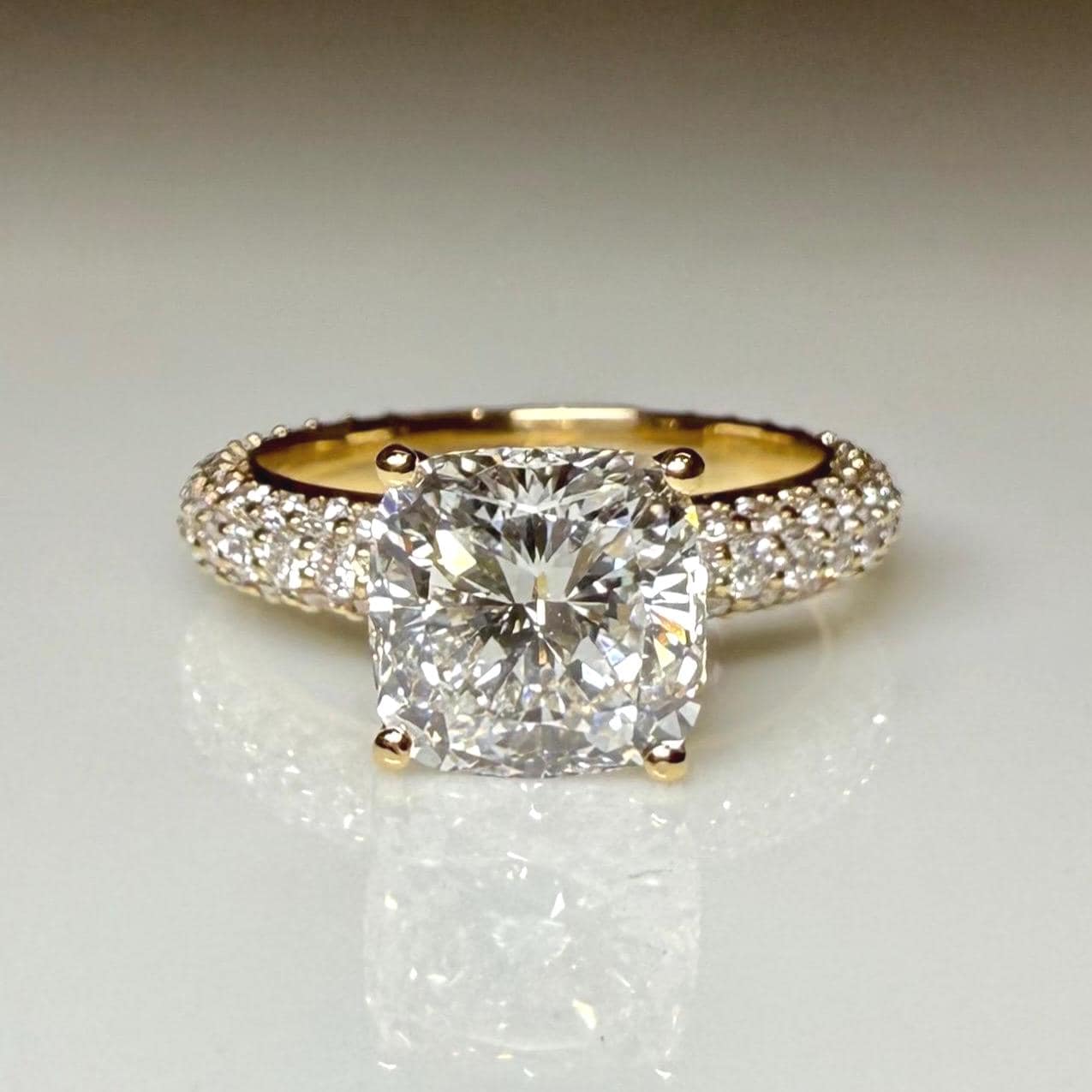 2.50CT Cushion Lab Grown Diamond Engagement Ring, 3.80CTW Pavé Band, 14K Gold (IGI Certified)