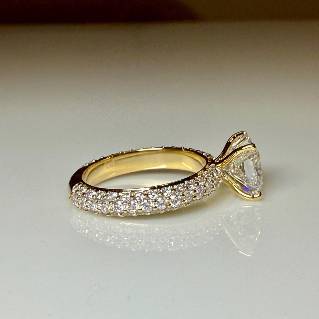 2.50CT Cushion Lab Grown Diamond Engagement Ring, 3.80CTW Pavé Band, 14K Gold (IGI Certified)
