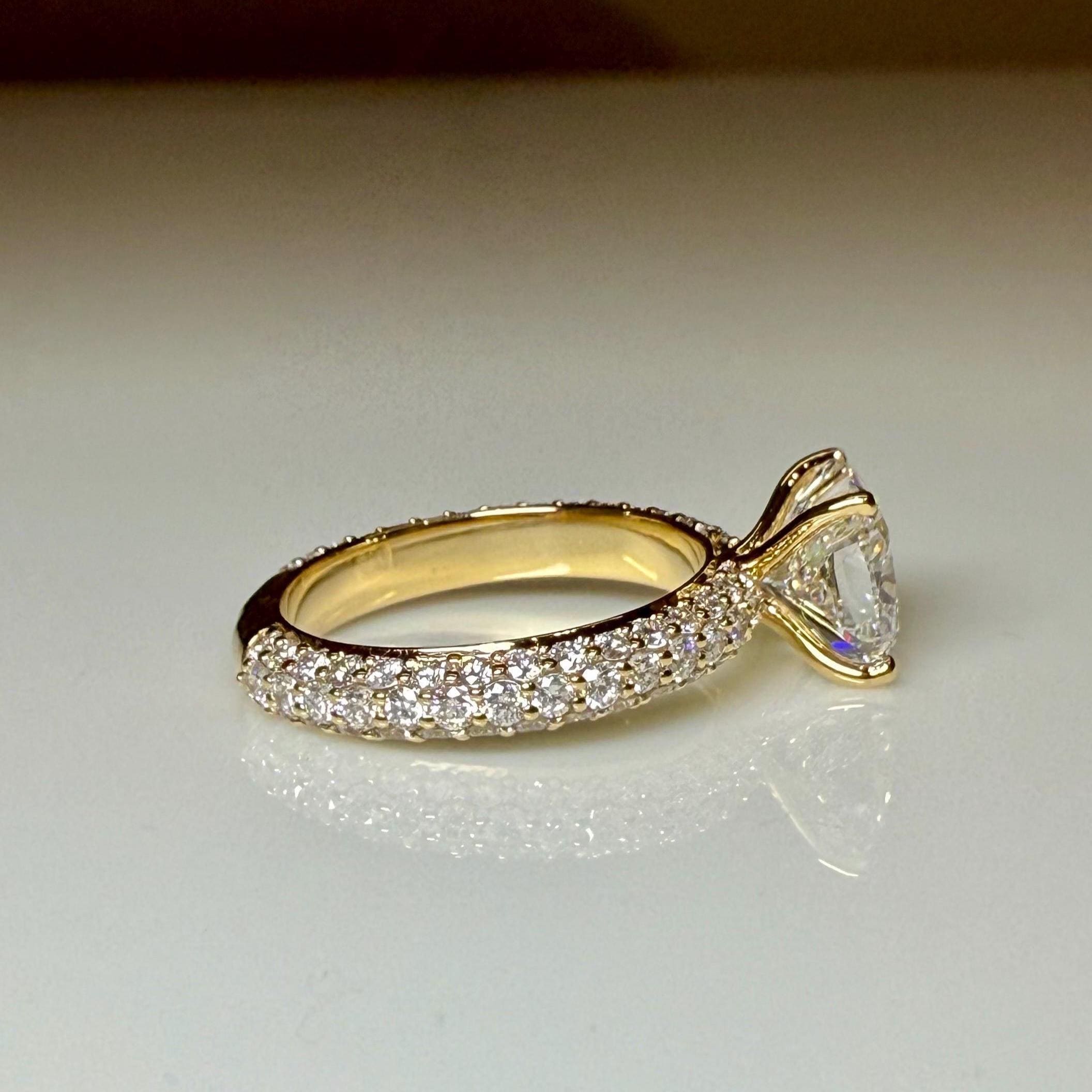 2.50CT Cushion Lab Grown Diamond Engagement Ring, 3.80CTW Pavé Band, 14K Gold (IGI Certified)