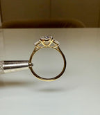 Oval Lab Grown Diamond Engagement Ring: 14K Gold Three Stone Emerald Accents