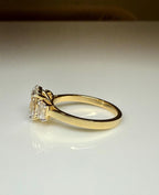 Oval Lab Grown Diamond Engagement Ring: 14K Gold Three Stone Emerald Accents