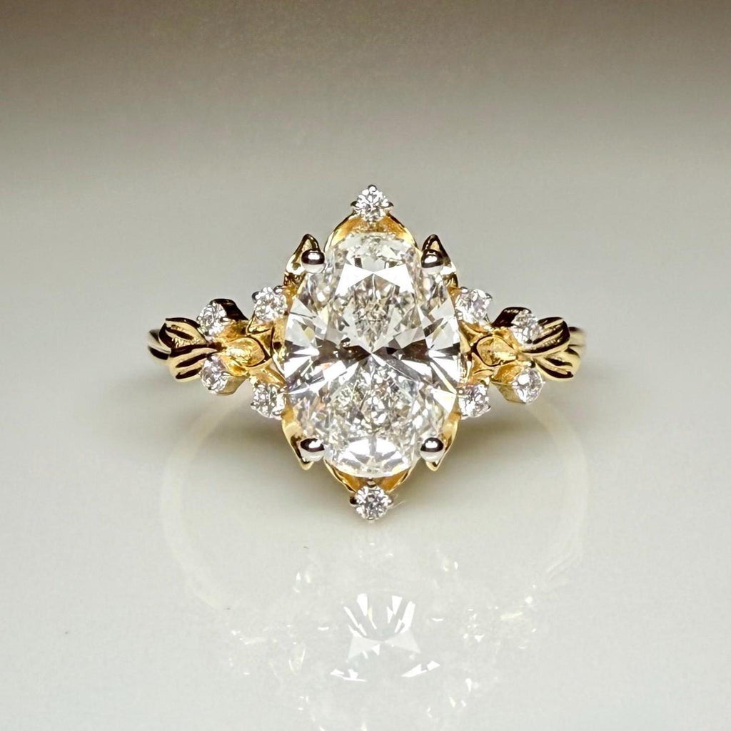 1.50CT Oval Lab Grown Diamond Engagement Ring | 14K Solid Gold Floral Halo, IGI Certified