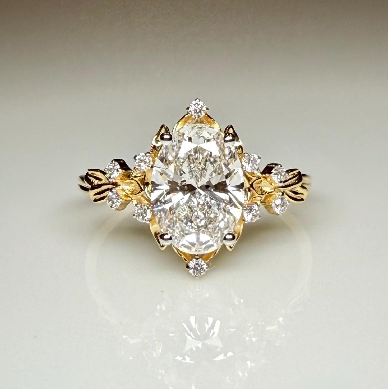 1.50CT Oval Lab Grown Diamond Engagement Ring | 14K Solid Gold Floral Halo, IGI Certified