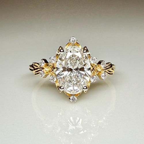 1.50CT Oval Lab Grown Diamond Engagement Ring | 14K Solid Gold Floral Halo, IGI Certified