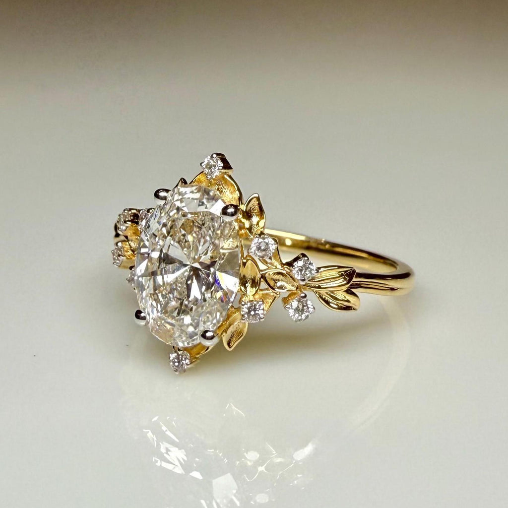 1.50CT Oval Lab Grown Diamond Engagement Ring | 14K Solid Gold Floral Halo, IGI Certified