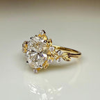 1.50CT Oval Lab Grown Diamond Engagement Ring | 14K Solid Gold Floral Halo, IGI Certified