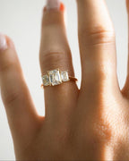 Emerald Cut Lab Grown Diamond Three Stone Ring | 14K Solid Gold, IGI Certified
