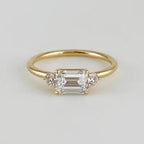East West Emerald Lab Diamond Engagement Ring | 14K Gold, IGI Certified