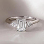 Emerald Cut Lab Diamond Engagement Ring | Pear Side Stones, 14K Gold, IGI Certified