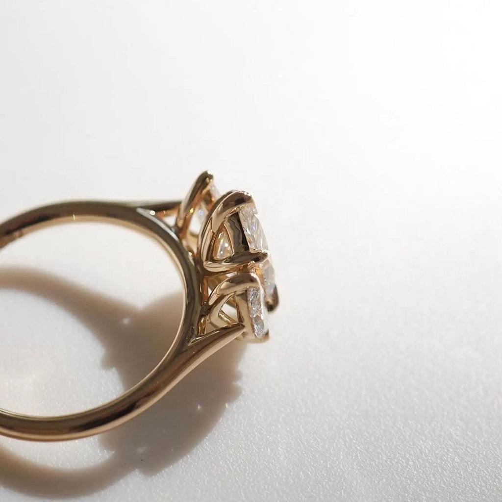 1.70CTW Marquise Lab Grown Diamond Engagement Ring | Three Stone Ring | 14K Solid Gold
