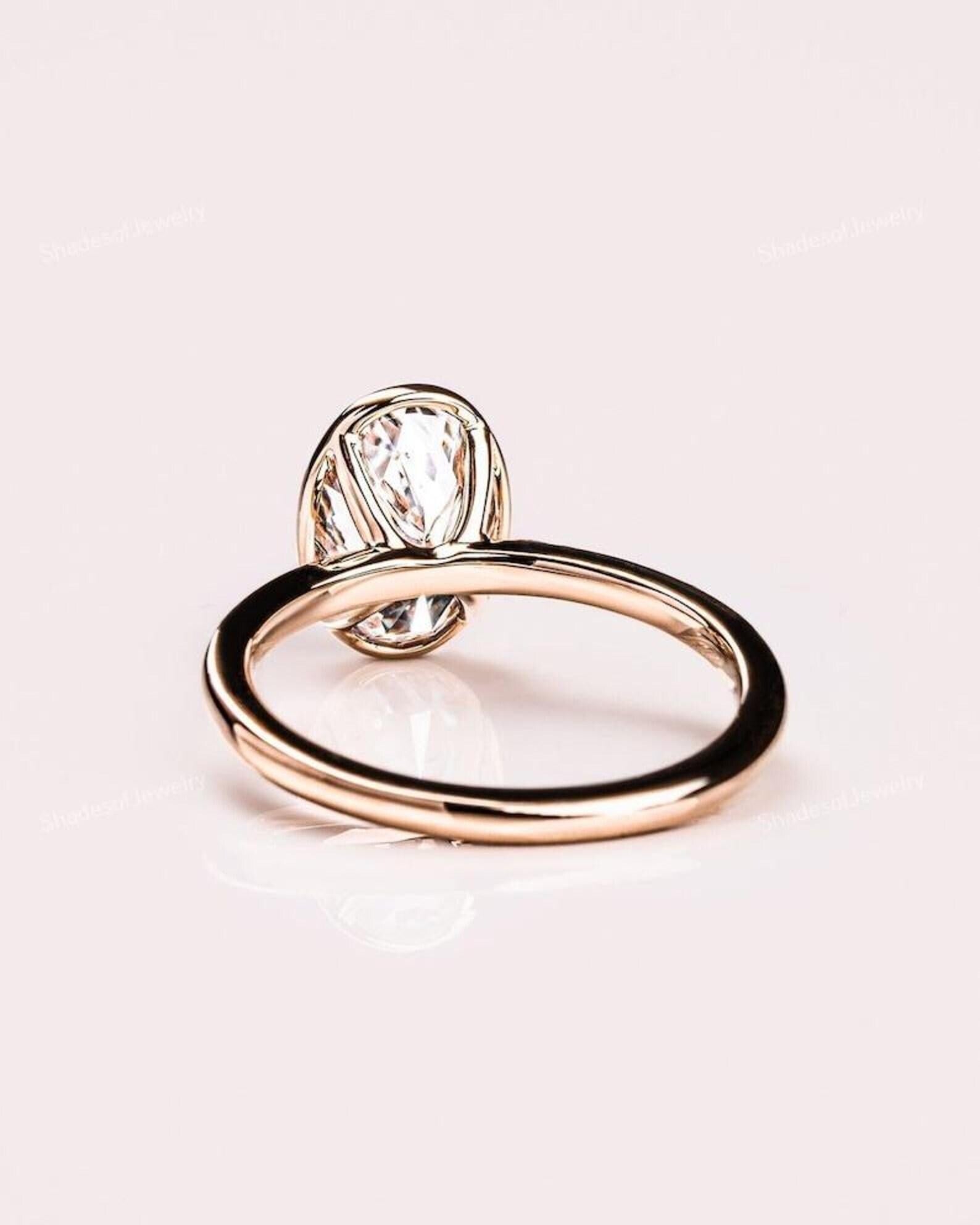 3CT Oval Lab Grown Diamond Engagement Ring | 14K Gold Bezel Set Solitaire | IGI Certified