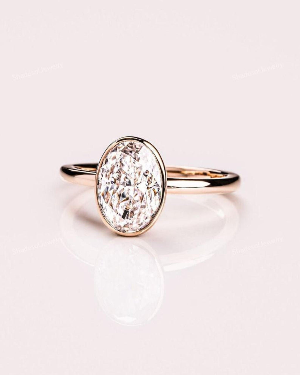 3CT Oval Lab Grown Diamond Engagement Ring | 14K Gold Bezel Set Solitaire | IGI Certified