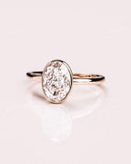 3CT Oval Lab Grown Diamond Engagement Ring | 14K Gold Bezel Set Solitaire | IGI Certified