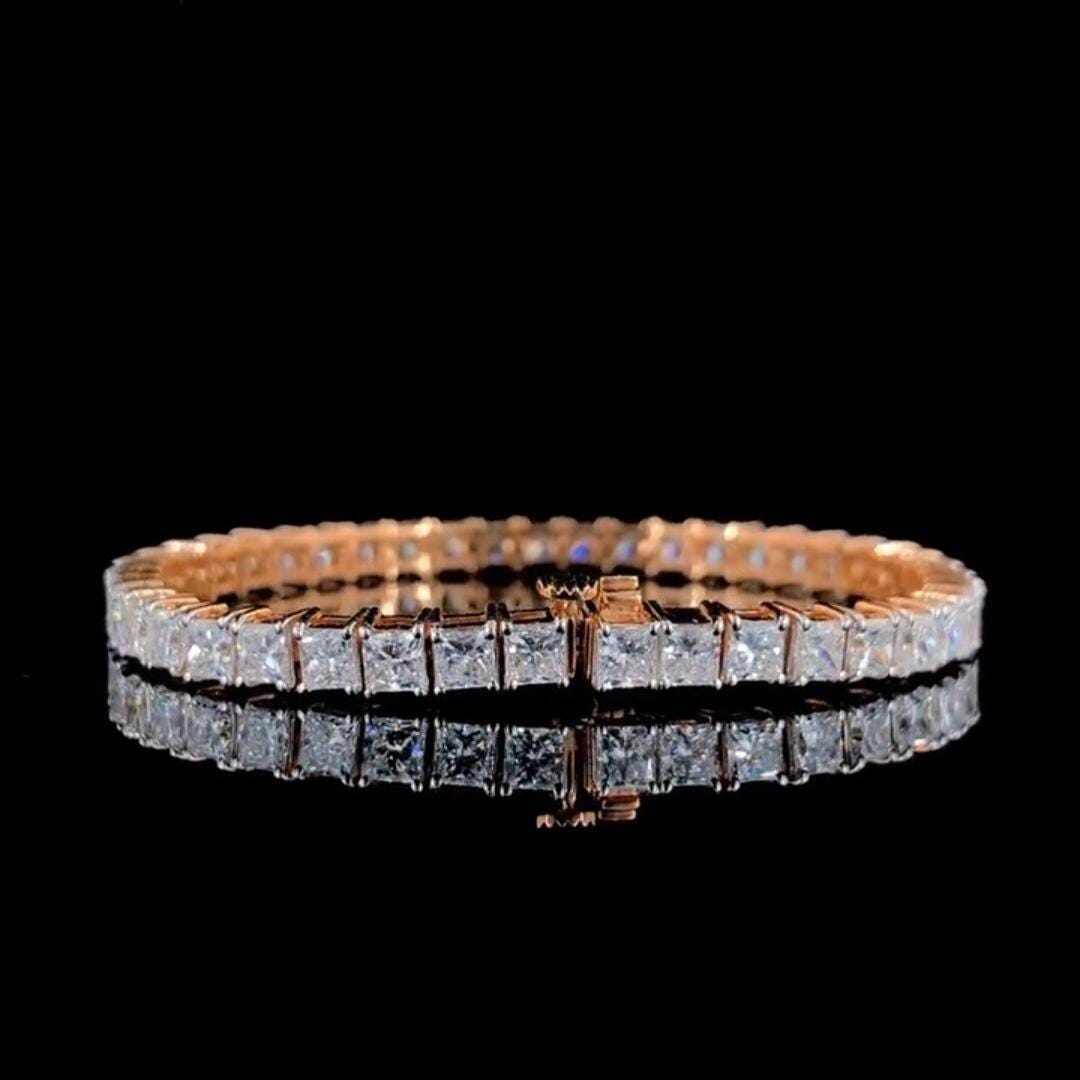 Princess Cut Lab Grown Diamond Tennis Bracelet | 14K Gold, SGL Certified 4.5MM
