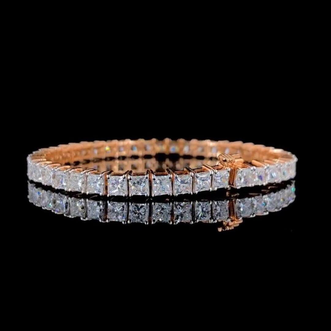 Princess Cut Lab Grown Diamond Tennis Bracelet | 14K Gold, SGL Certified 4.5MM
