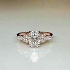 Oval Lab Grown Diamond Engagement Ring | Marquise & Round Side Stones | 14K Solid Gold