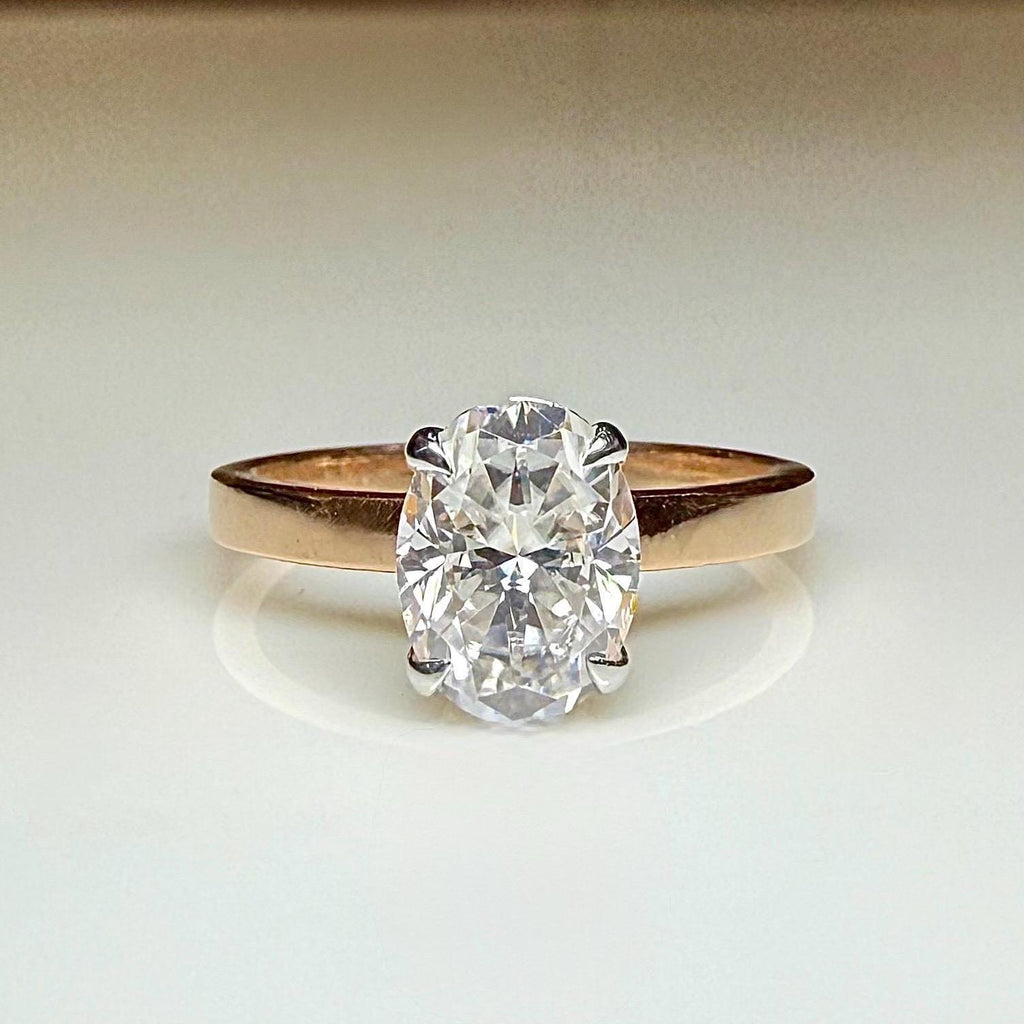 1CT Oval Lab Grown Diamond Engagement Ring | 14K Solid Gold Solitaire Hidden Halo