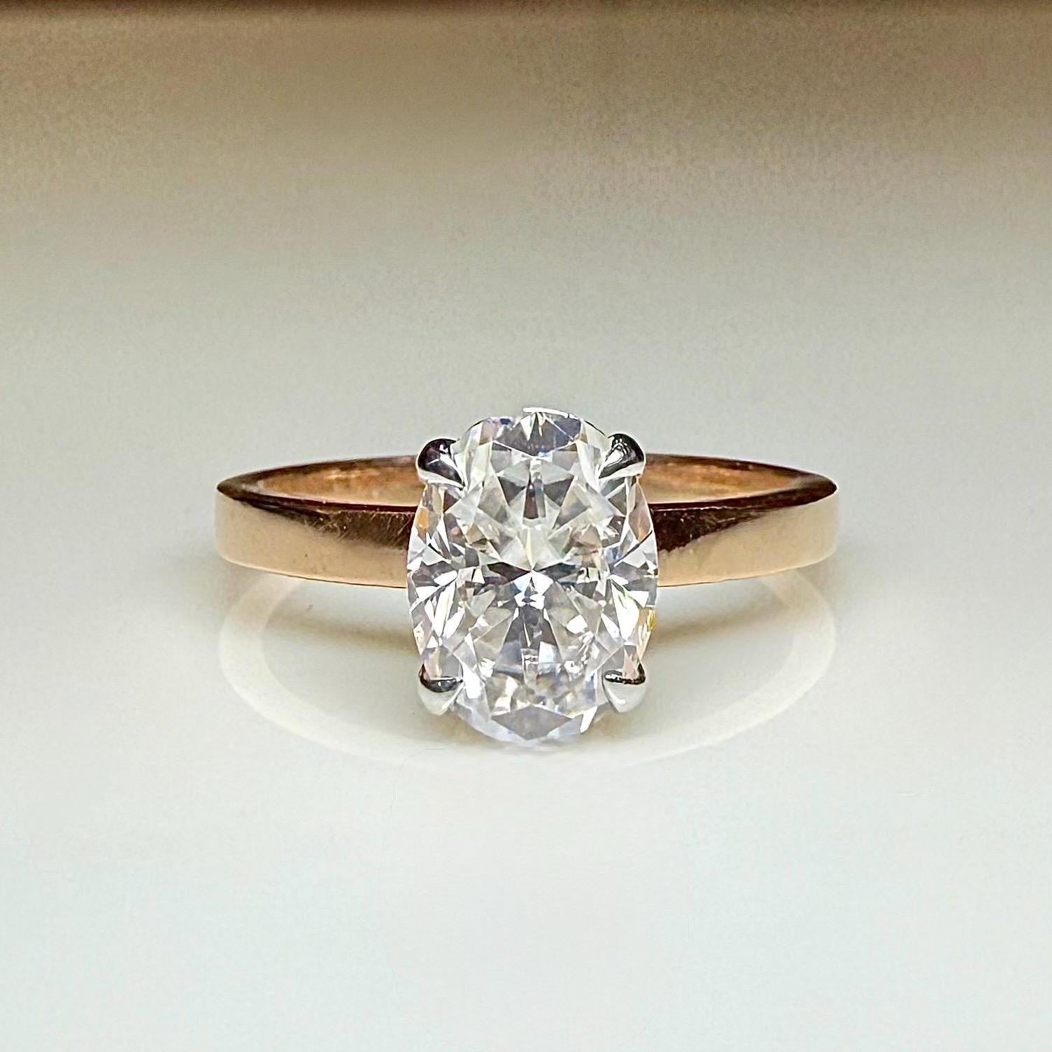 1CT Oval Lab Grown Diamond Engagement Ring | 14K Solid Gold Solitaire Hidden Halo