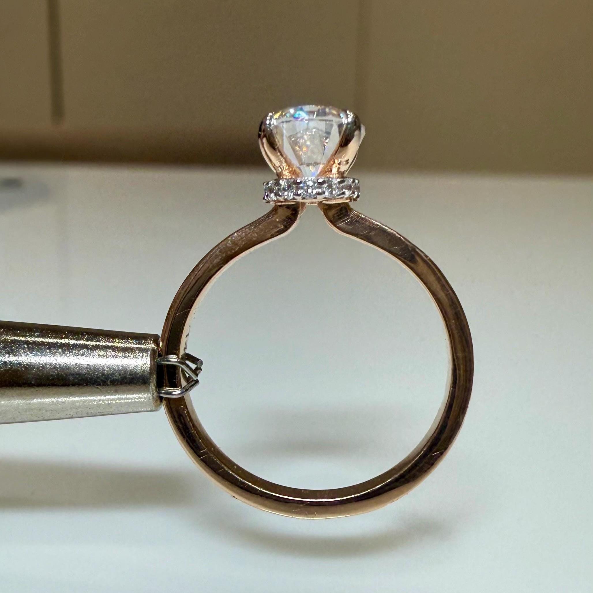 1CT Oval Lab Grown Diamond Engagement Ring | 14K Solid Gold Solitaire Hidden Halo
