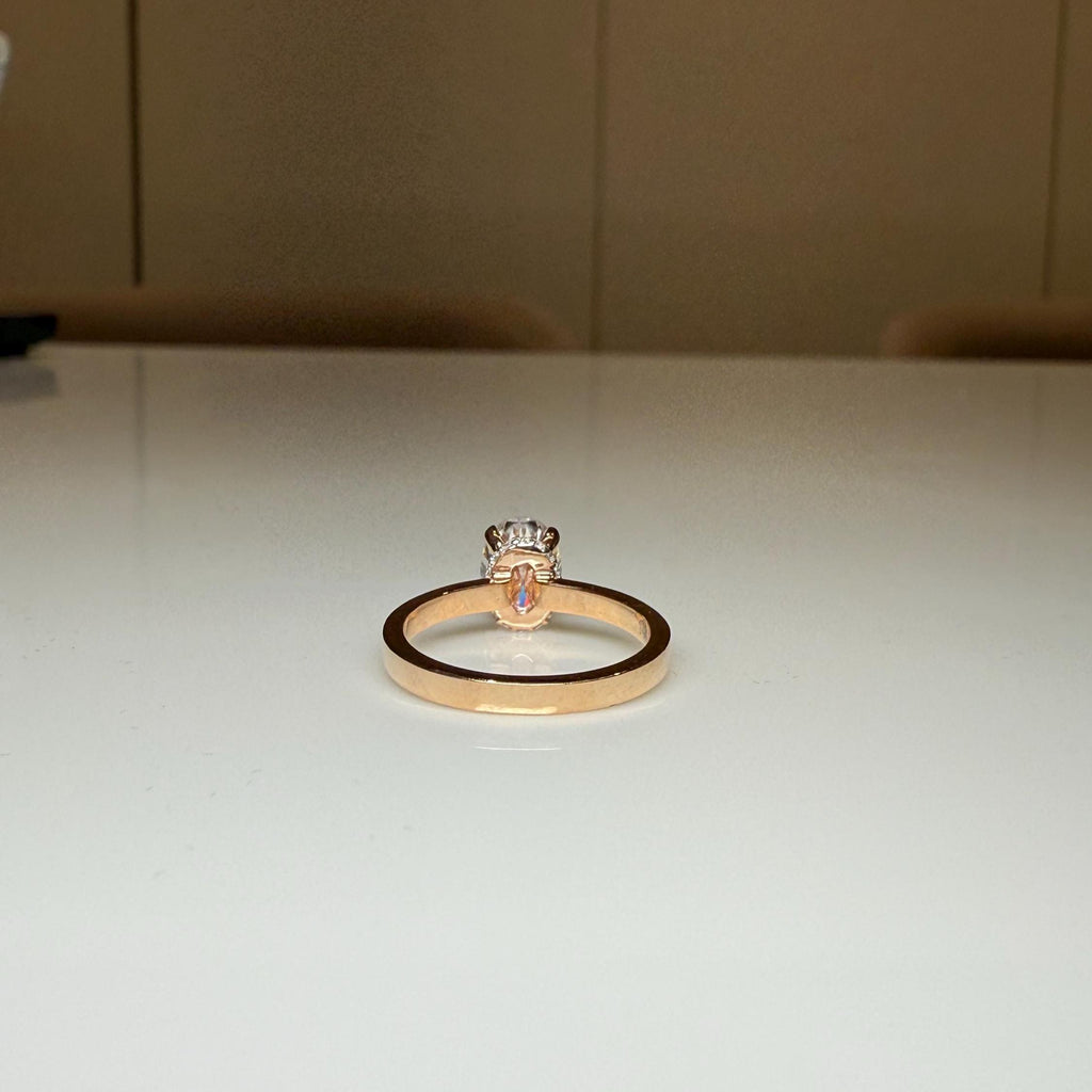 1CT Oval Lab Grown Diamond Engagement Ring | 14K Solid Gold Solitaire Hidden Halo