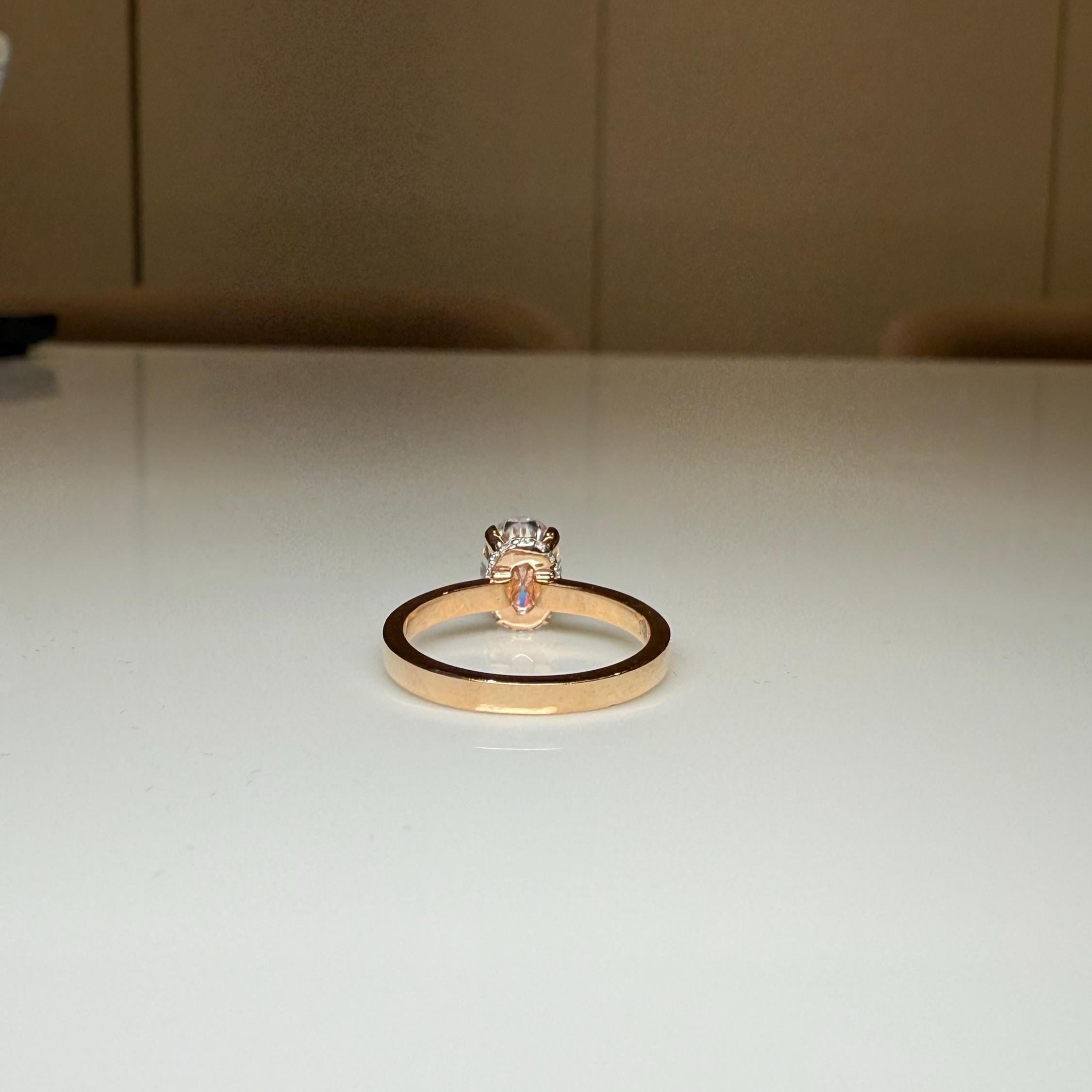 1CT Oval Lab Grown Diamond Engagement Ring | 14K Solid Gold Solitaire Hidden Halo