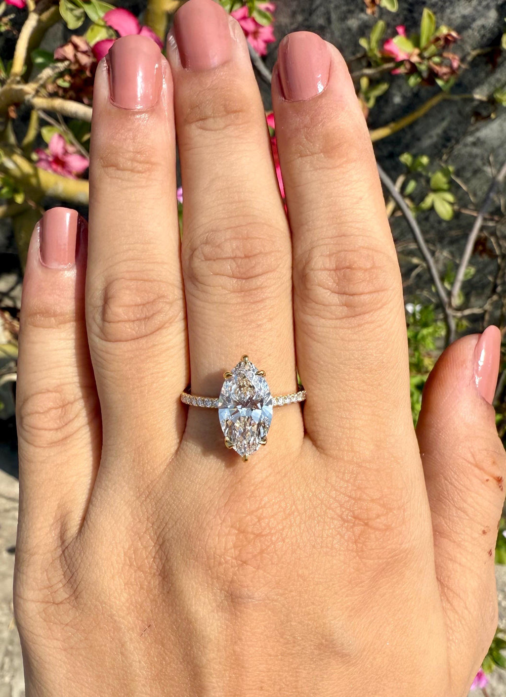 4.60CTW Marquise Lab Grown Diamond Engagement Ring | Hidden Halo Pave Band 14K Gold