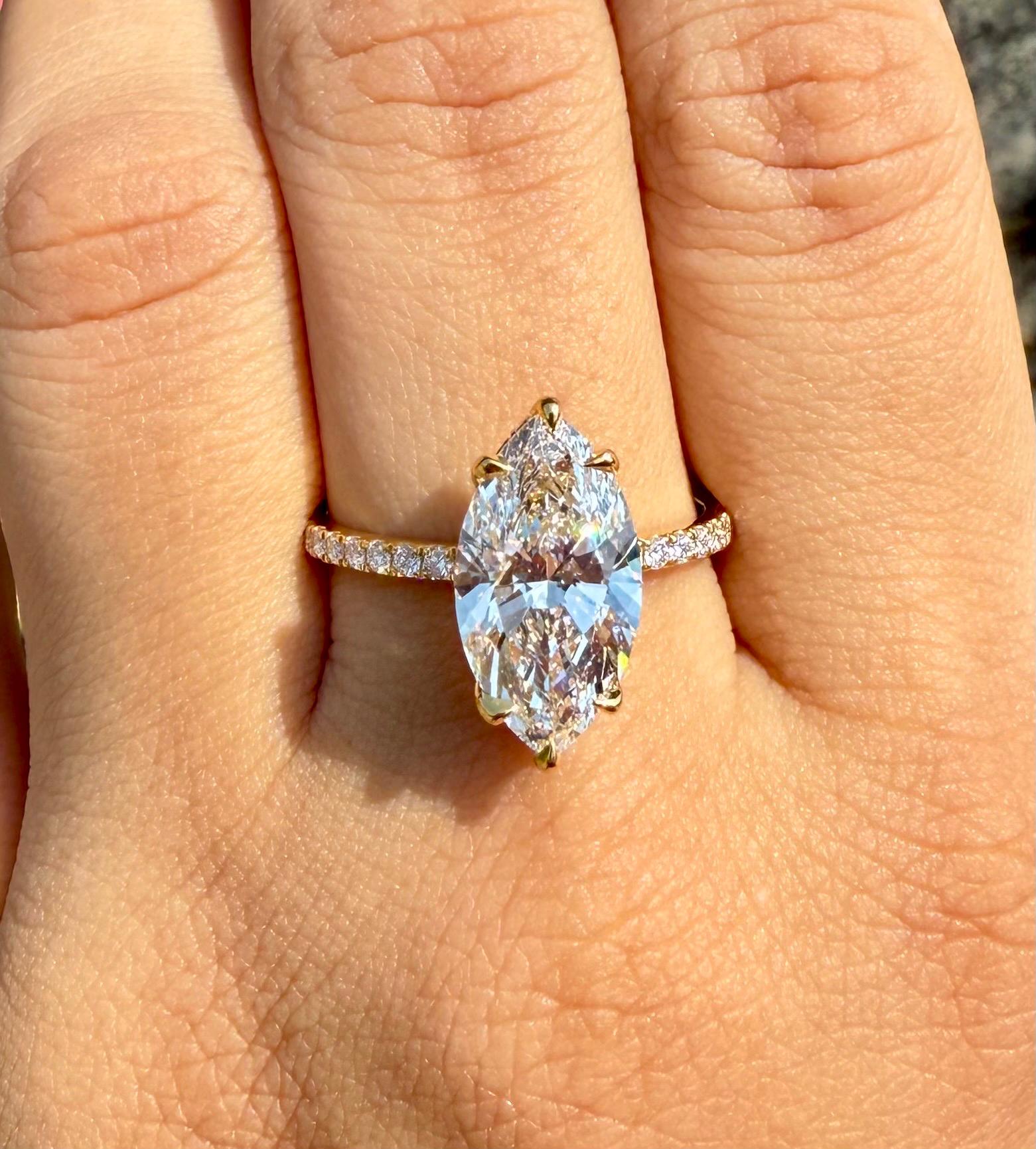 4.60CTW Marquise Lab Grown Diamond Engagement Ring | Hidden Halo Pave Band 14K Gold
