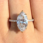 4.60CTW Marquise Lab Grown Diamond Engagement Ring | Hidden Halo Pave Band 14K Gold