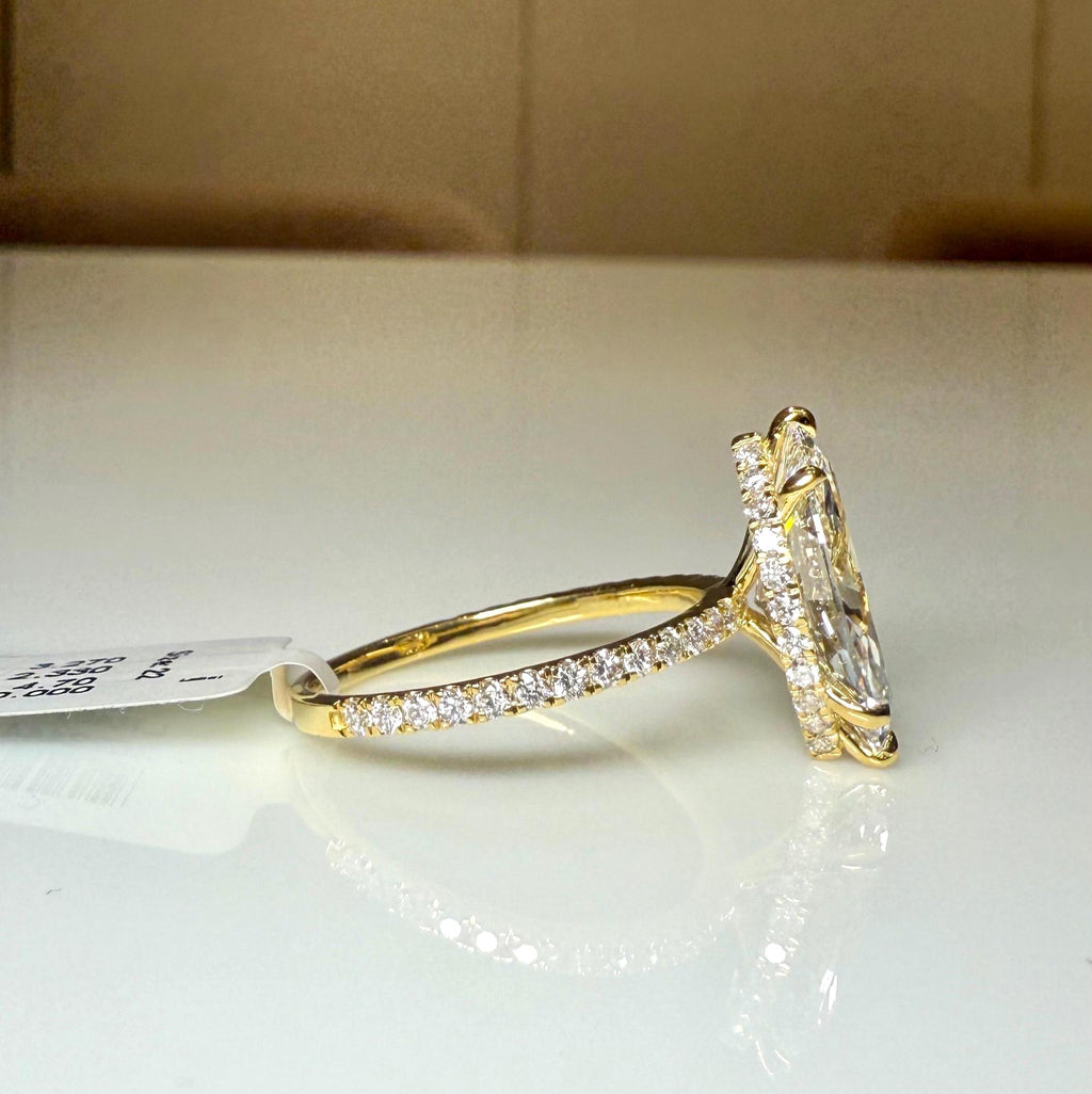 4.60CTW Marquise Lab Grown Diamond Engagement Ring | Hidden Halo Pave Band 14K Gold